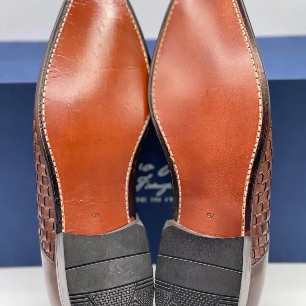 MASSIMO MATTEO WOVEN BROWN LEATHER‎ LACE-UP MOC TOE WINGTIP SHOE (SIZE 9.5)